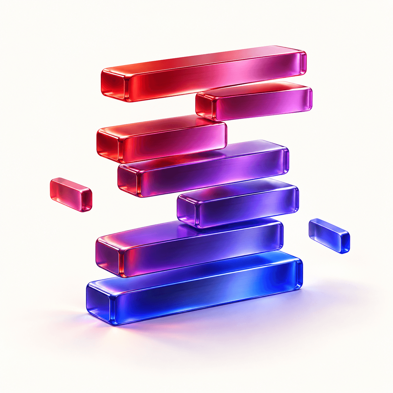Sculptural stack of red, violet, and blue bars inspired by the StackOne logo